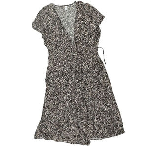 Old Navy Wrap Dress Women Large Multicolor Leopard Print Surplice Neck Drawsting